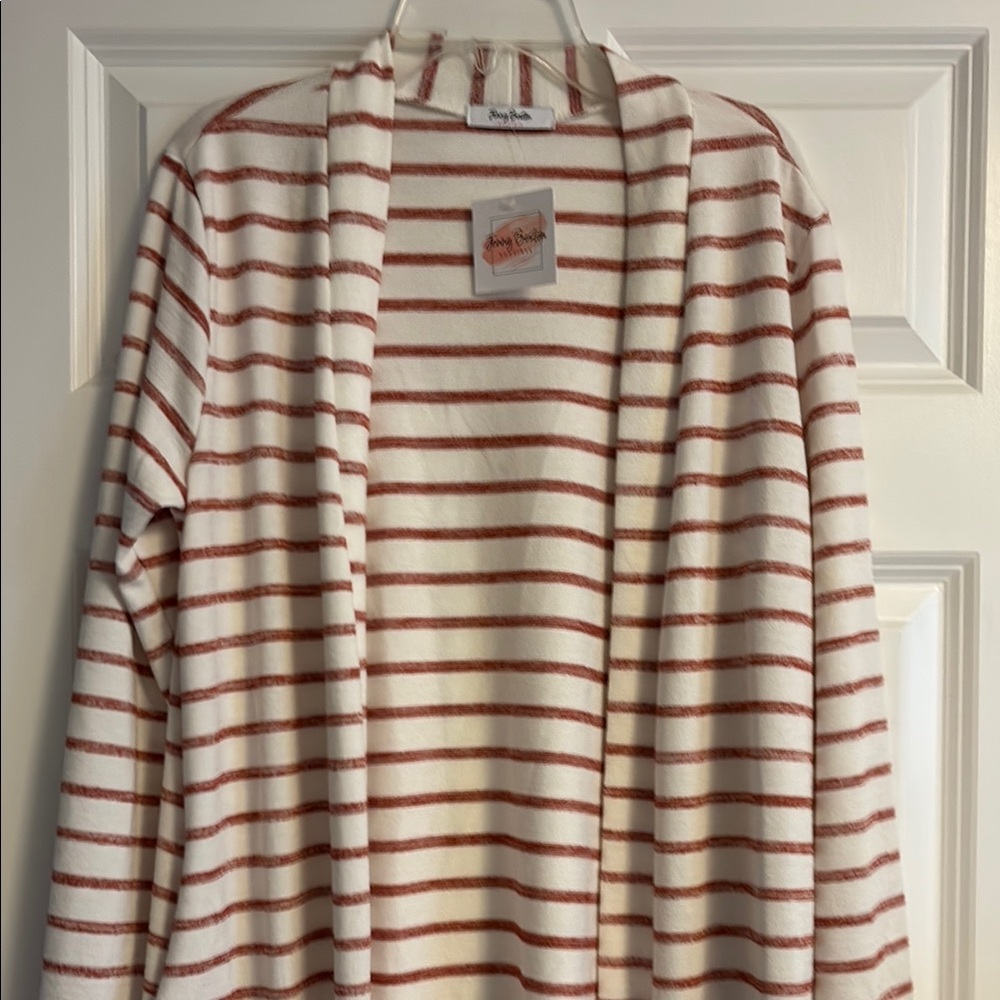 Red and White Striped Cardigan Sweater